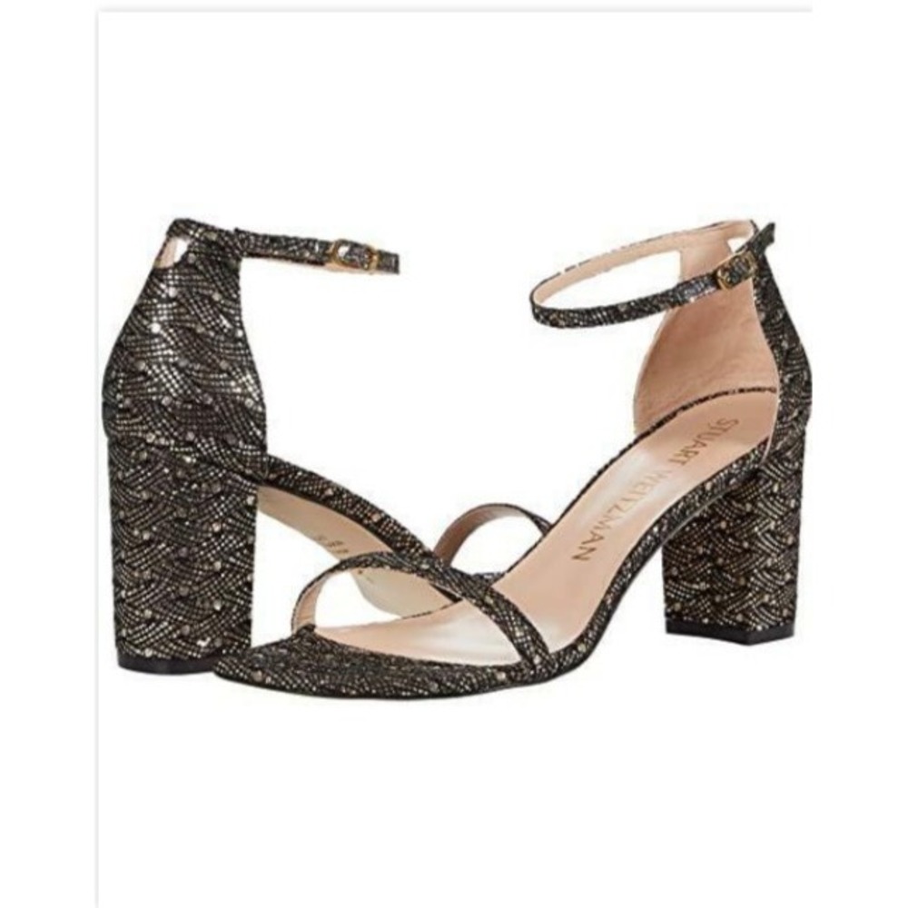 STUART WEITZMAN Womens Gold Adjustable Glitter Amelina Block Heel Sandals 6 M